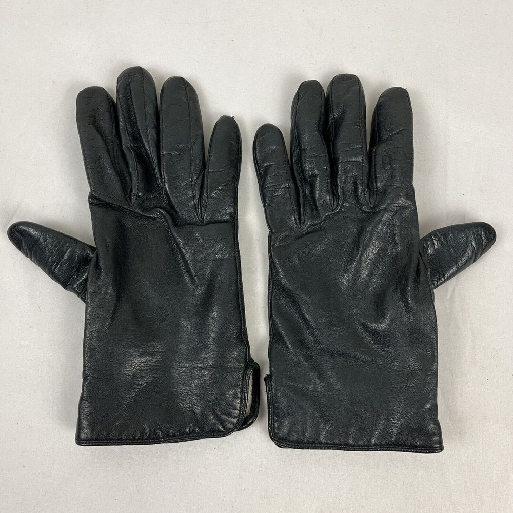 Vintage ARIS Womens Navy Blue Leather Acrylic Nylon Lined‎ Gloves Size 7